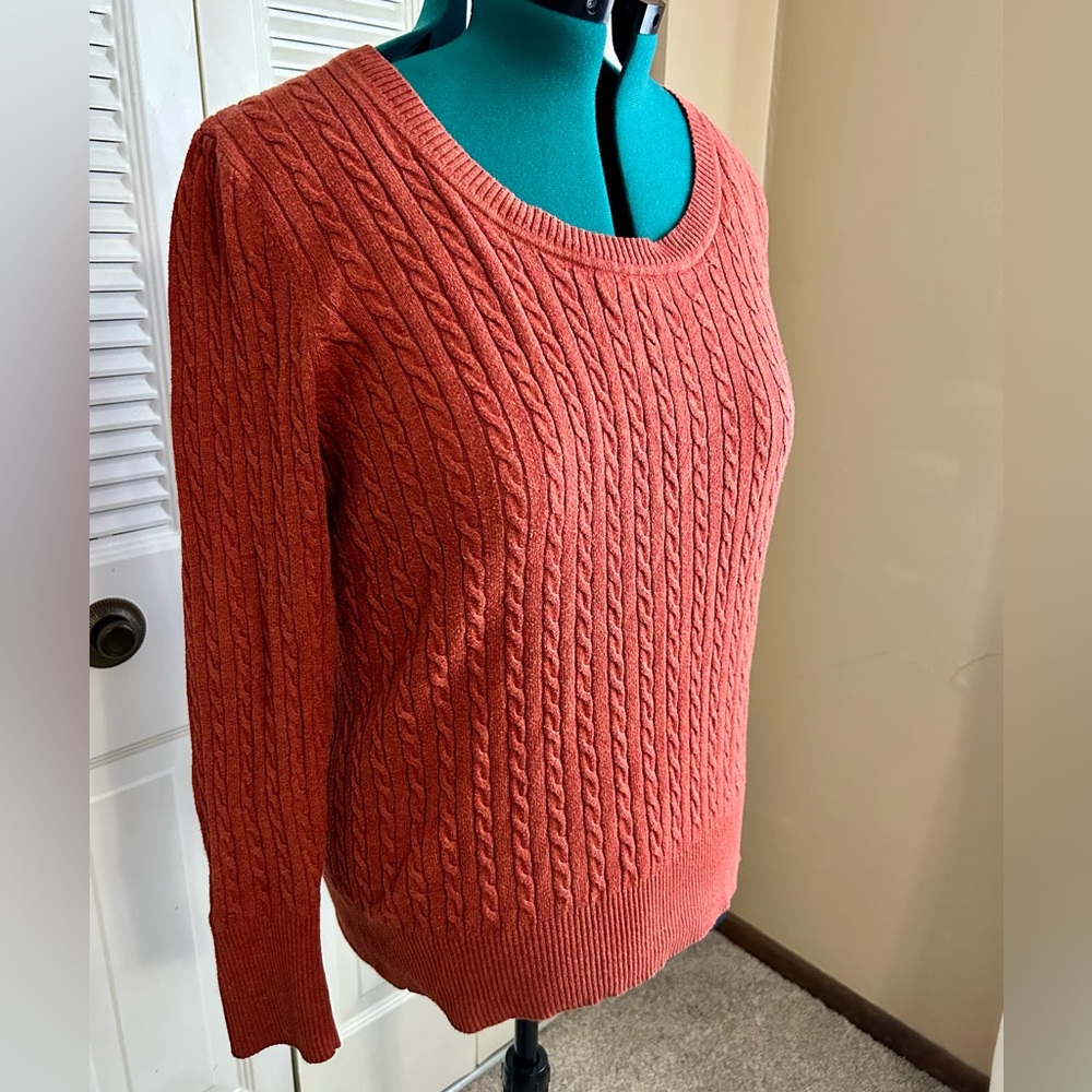 Eddie Bauer Cable Knit Sweater Womens XL Rust Orange Cotton Crewneck Cozy